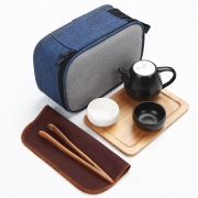 便携式一壶两杯+茶盘+茶夹+茶巾陶瓷旅行茶具套装 促销小礼品