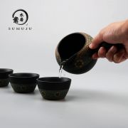 【汉陶张生】老段烧黑陶功夫茶具套装 笑相迎茶具