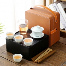 便携盖碗茶具套装 手提包+盖碗+茶海+品茗杯4个+茶盘 商务茶礼礼品