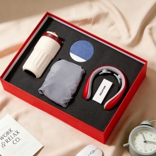 高档商务四件套 按压式充气U型枕四件套+316数显咖啡杯+助眠音箱+颈椎仪 员工福利