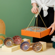 欧式波西米亚风陶瓷碗套装 创意陶瓷碗礼盒 年会伴手礼