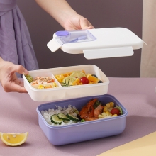 双层四扣塑料长方形饭盒 可微波便携午餐盒 展会礼品