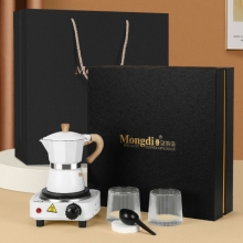 手冲咖啡摩卡壶礼盒 150ML摩卡壶+方形电热炉+摩卡壶滤纸+竖纹杯+咖啡量勺 送客户礼品