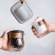 便捷式陶瓷玻璃茶具套装 一壶两杯 夏天什么礼品是爆品