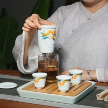 手绘枇杷快客杯 一壶三杯便携式套装 功夫茶具礼品