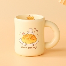 马克杯带盖勺 可爱面包兔子陶瓷杯子 公司搞活动小礼品