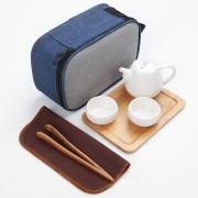 便携式一壶两杯+茶盘+茶夹+茶巾陶瓷旅行茶具套装 促销小礼品