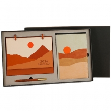 《旭日东升》三件套 2026台历+笔+笔记本礼盒套装 商务笔记本套装