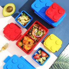 趣味创意可拼搭积木饭盒 野餐创意沙拉盒 创意礼品