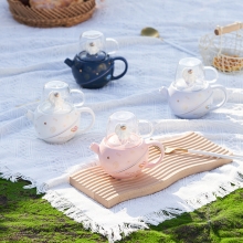 漫步星空宇航员茶具套装 陶瓷茶壶玻璃杯一壶一杯 伴手礼品推荐