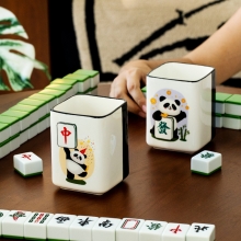麻将创意熊猫陶瓷杯 办公室桌面可爱马克杯 员工活动礼品