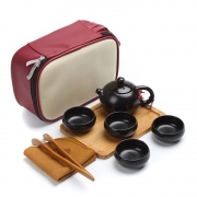 定窑陶瓷旅行便携功夫茶具套装 旅行皮包一壶四杯一盘一茶巾一茶夹