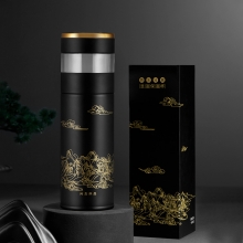 中国风江山茶水分离杯 创意304不锈钢智能显温商务保温杯 房地产礼品