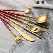 【锦鲤红】葡萄牙刀叉勺子餐具四件套 304不锈钢西餐具 春节商务礼品
