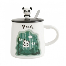 3D浮雕熊猫陶瓷马克杯带盖带勺 活动礼品推荐