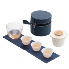 便携白瓷茶具套装 360°旋转出水快客杯 公司定制礼品