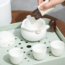 【盒我心意】白瓷猫杯快客套组 创意手提包装一壶四杯+薄片茶 节日茶具赠礼礼品