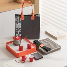 【万事顺遂】2026新年创意礼盒 顺字杯*4 +黑玻侧把壶*1（万事顺遂）+茶巾*1 +水晶盒*1+茶盘*1 节日礼品