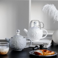 创意宇航员星球茶壶套装 月球陶瓷茶壶+星空玻璃杯 潮流茶具礼品