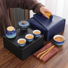 粗陶商务茶具伴手礼 盖碗+主人杯+茶杯3个+茶叶罐 送客户礼品