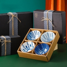 日式创意手绘碗套装 陶瓷餐具礼品碗礼盒装 开业礼品