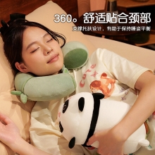 创意卡通熊猫水晶绒U型枕抱枕两件套 便携旅行枕办公室午睡枕 员工福利礼品推荐