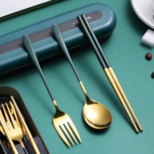 韩式304不锈钢便携餐具 三件套不锈钢勺叉子餐具套装 展会礼品