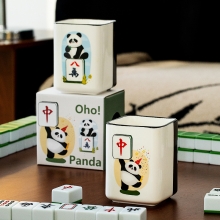 麻将创意熊猫陶瓷杯 办公室桌面可爱马克杯 员工活动礼品