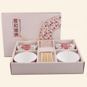 抽拉式家和富贵四碗四筷陶瓷碗礼盒套装 实用精致礼品
