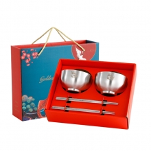 金玉满堂304不锈钢碗筷四件套礼盒装 适合年会的礼品
