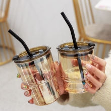 创意高颜值便携竹节杯带盖 ins风玻璃杯水杯 做活动送什么小礼品