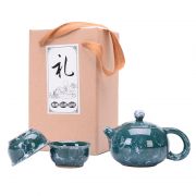 石纹墨绿一壶两杯 精美陶瓷茶具三件套 展会小礼品