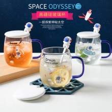 探索神秘太空宇航员玻璃杯带陶瓷盖勺子 公关小礼品