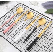 欧风便携镀金不锈钢餐具筷勺叉三件套 日常实用的礼品