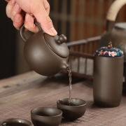 便携旅行紫砂功夫茶具陶瓷 旅行包一壶四杯+茶叶罐 公司活动礼品