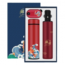 商务锦鲤数显保温杯+暖手宝+自动伞三件套 高端客户送什么礼品