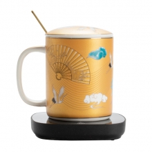 【仙鹤】国潮创意新款带盖勺马克杯 恒温55度办公杯中国风陶瓷茶杯 礼品定制方案