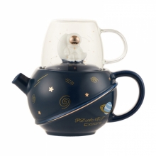 漫步星空宇航员茶具套装 陶瓷茶壶玻璃杯一壶一杯 伴手礼品推荐