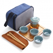 便携式哥窑茶具一壶四杯+茶巾茶夹茶盘旅行套装 实用的礼品