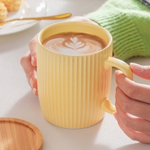 色釉陶瓷竖纹马克杯 清新简约竖纹早餐杯 送客户实用小礼品