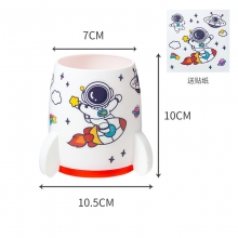 多功能大容量桌面文具笔盒带贴纸 卡通火箭笔筒 超低价小礼品