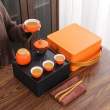 粗陶商务茶具伴手礼 盖碗+主人杯+茶杯3个+茶叶罐 送客户礼品
