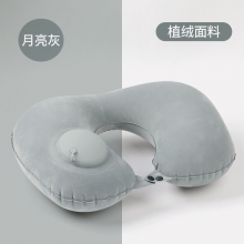 充气u型枕按压充气颈枕 TPU牛奶丝/植绒旅游脖枕 企业定制